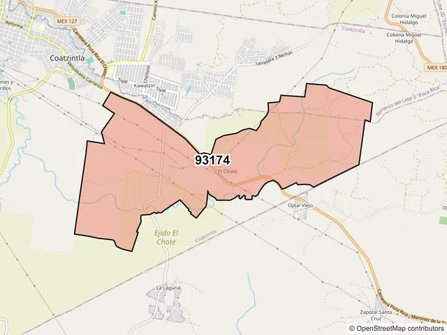 Mapa del código postal 93174, Coatzintla, Veracruz de Ignacio de la Llave