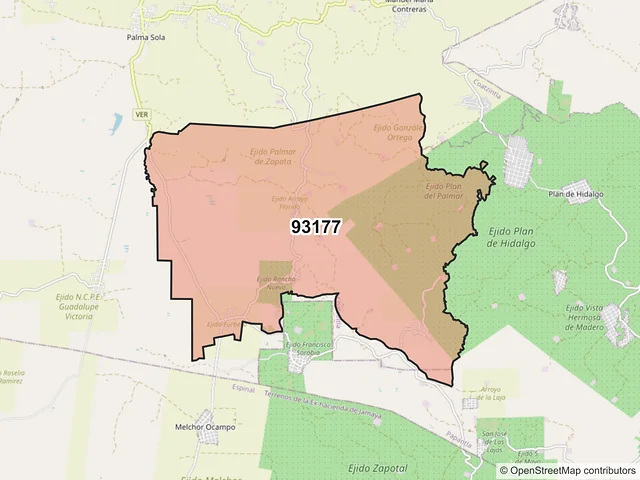 Mapa del código postal 93177, Coatzintla, Veracruz de Ignacio de la Llave