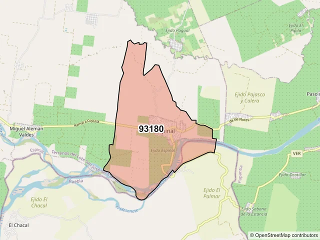 Mapa del código postal 93180, Espinal, Veracruz de Ignacio de la Llave