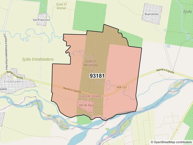Mapa del código postal 93181, Espinal, Veracruz de Ignacio de la Llave