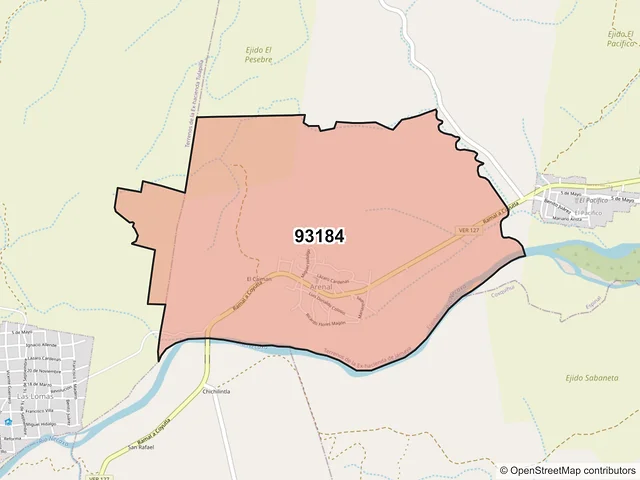 Mapa del código postal 93184, Espinal, Veracruz de Ignacio de la Llave