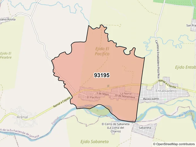 Mapa del código postal 93195, Espinal, Veracruz de Ignacio de la Llave