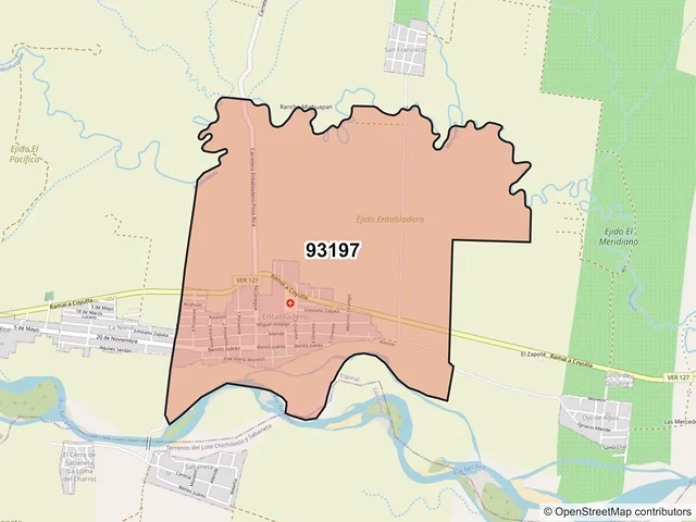 Mapa del código postal 93197, Espinal, Veracruz de Ignacio de la Llave