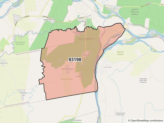 Mapa del código postal 93198, Espinal, Veracruz de Ignacio de la Llave