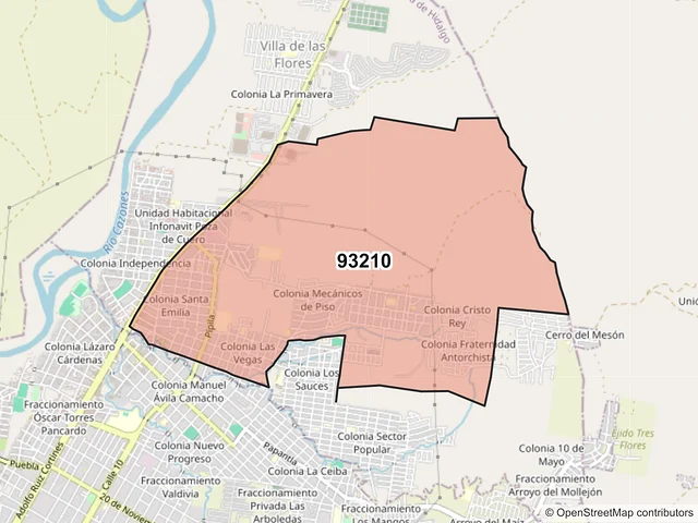 Mapa del código postal 93210, Poza Rica de Hidalgo, Veracruz de Ignacio de la Llave
