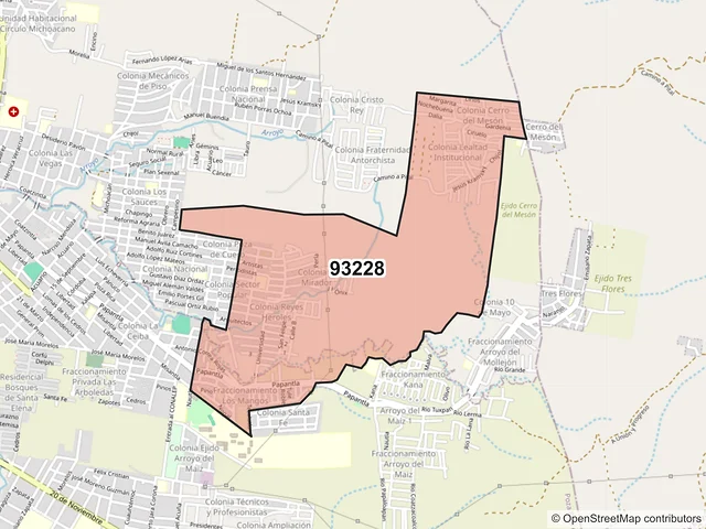 Mapa del código postal 93228, Poza Rica de Hidalgo, Veracruz de Ignacio de la Llave