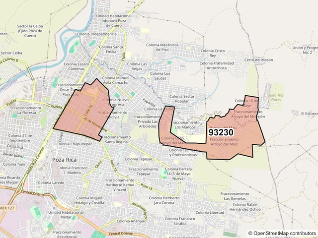 Mapa del código postal 93230, Poza Rica de Hidalgo, Veracruz de Ignacio de la Llave