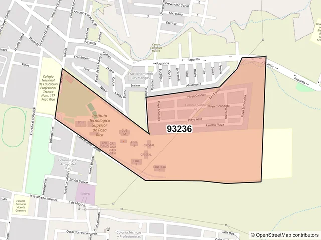 Mapa del código postal 93236, Poza Rica de Hidalgo, Veracruz de Ignacio de la Llave