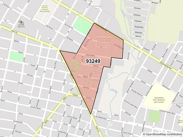Mapa del código postal 93249, Poza Rica de Hidalgo, Veracruz de Ignacio de la Llave