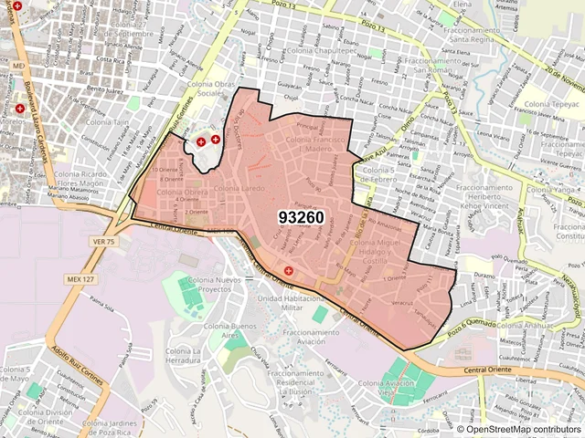 Mapa del código postal 93260, Poza Rica de Hidalgo, Veracruz de Ignacio de la Llave