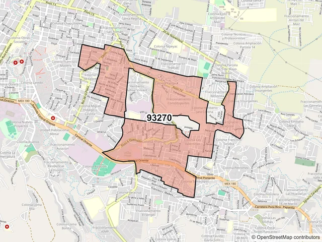 Mapa del código postal 93270, Poza Rica de Hidalgo, Veracruz de Ignacio de la Llave