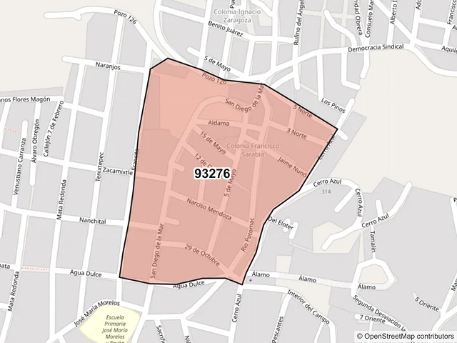 Mapa del código postal 93276, Poza Rica de Hidalgo, Veracruz de Ignacio de la Llave