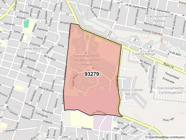 Mapa del código postal 93279, Poza Rica de Hidalgo, Veracruz de Ignacio de la Llave