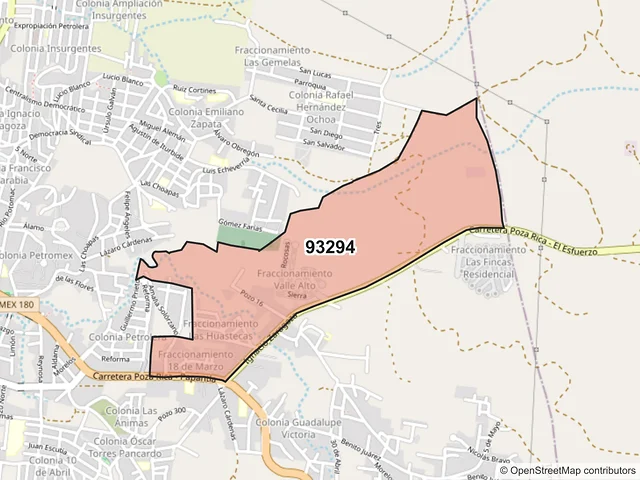 Mapa del código postal 93294, Poza Rica de Hidalgo, Veracruz de Ignacio de la Llave