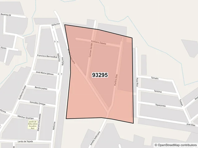 Mapa del código postal 93295, Poza Rica de Hidalgo, Veracruz de Ignacio de la Llave