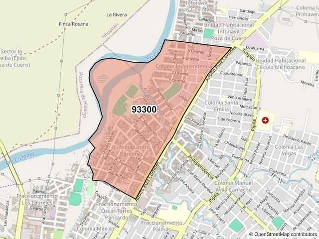 Mapa del código postal 93300, Poza Rica de Hidalgo, Veracruz de Ignacio de la Llave
