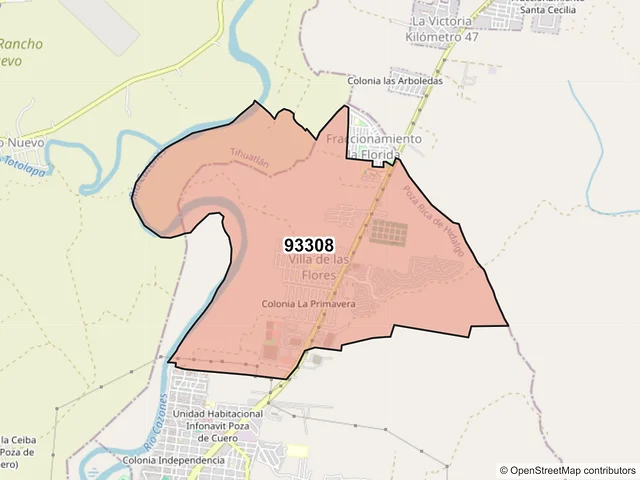 Mapa del código postal 93308, Poza Rica de Hidalgo, Veracruz de Ignacio de la Llave