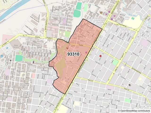 Mapa del código postal 93310, Poza Rica de Hidalgo, Veracruz de Ignacio de la Llave
