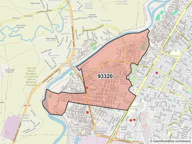 Mapa del código postal 93320, Poza Rica de Hidalgo, Veracruz de Ignacio de la Llave