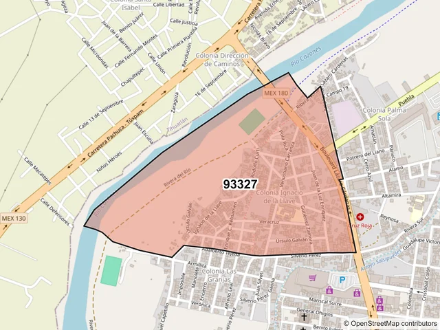 Mapa del código postal 93327, Poza Rica de Hidalgo, Veracruz de Ignacio de la Llave