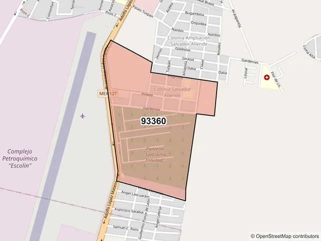 Mapa del código postal 93360, Poza Rica de Hidalgo, Veracruz de Ignacio de la Llave