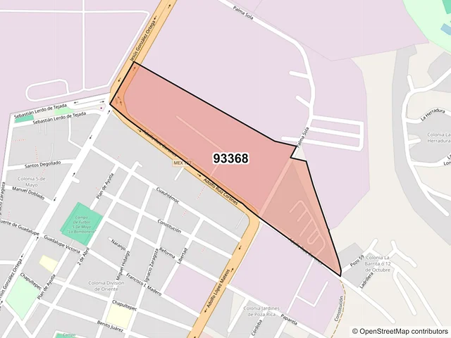 Mapa del código postal 93368, Poza Rica de Hidalgo, Veracruz de Ignacio de la Llave