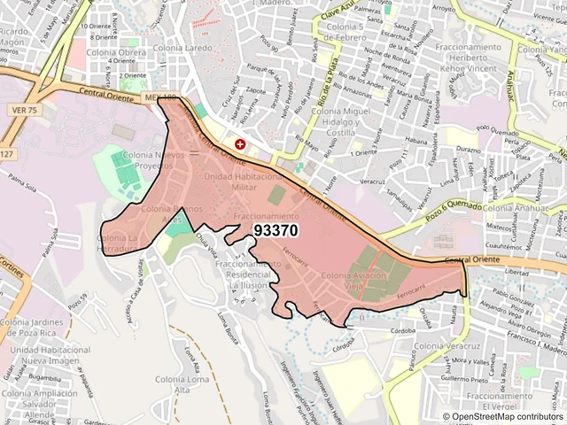 Mapa del código postal 93370, Poza Rica de Hidalgo, Veracruz de Ignacio de la Llave