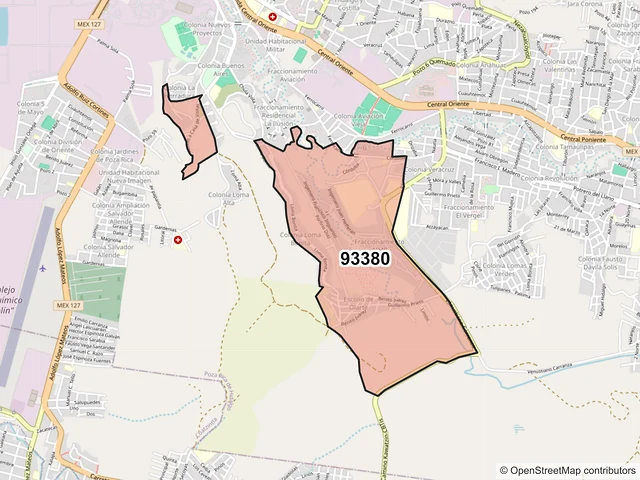 Mapa del código postal 93380, Poza Rica de Hidalgo, Veracruz de Ignacio de la Llave