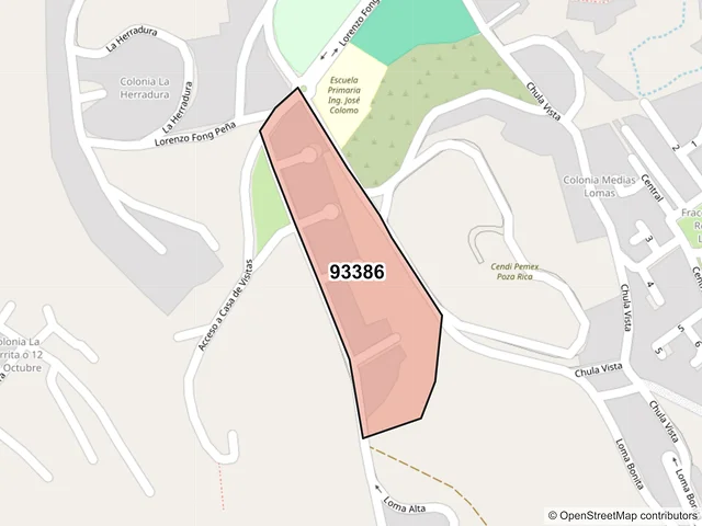 Mapa del código postal 93386, Poza Rica de Hidalgo, Veracruz de Ignacio de la Llave