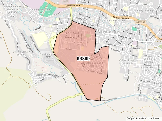 Mapa del código postal 93399, Poza Rica de Hidalgo, Veracruz de Ignacio de la Llave