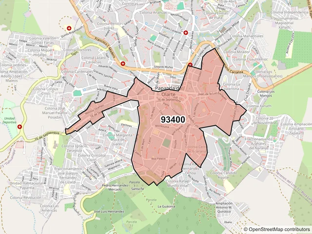Mapa del código postal 93400, Papantla, Veracruz de Ignacio de la Llave