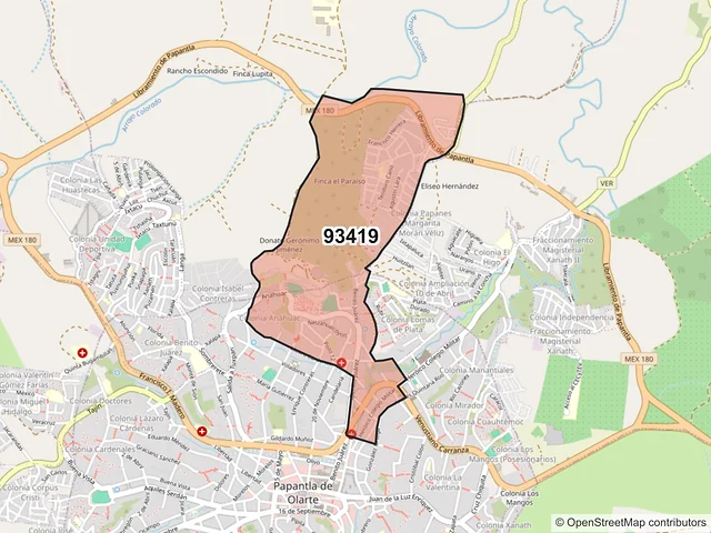 Mapa del código postal 93419, Papantla, Veracruz de Ignacio de la Llave