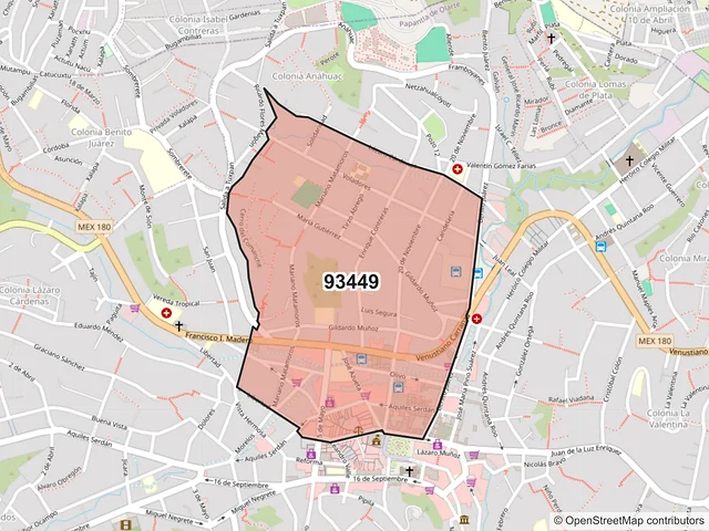 Mapa del código postal 93449, Papantla, Veracruz de Ignacio de la Llave