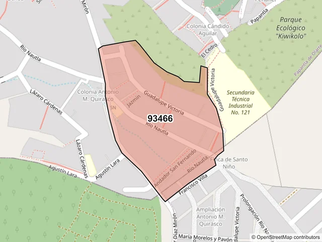 Mapa del código postal 93466, Papantla, Veracruz de Ignacio de la Llave