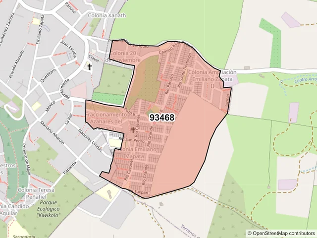 Mapa del código postal 93468, Papantla, Veracruz de Ignacio de la Llave