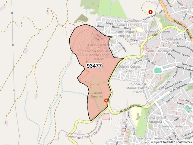 Mapa del código postal 93477, Papantla, Veracruz de Ignacio de la Llave