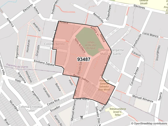 Mapa del código postal 93487, Papantla, Veracruz de Ignacio de la Llave