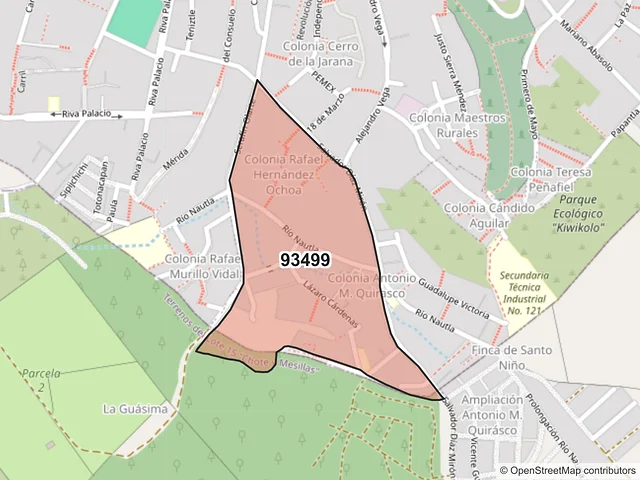 Mapa del código postal 93499, Papantla, Veracruz de Ignacio de la Llave