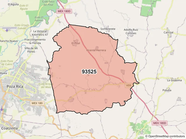 Mapa del código postal 93525, Papantla, Veracruz de Ignacio de la Llave