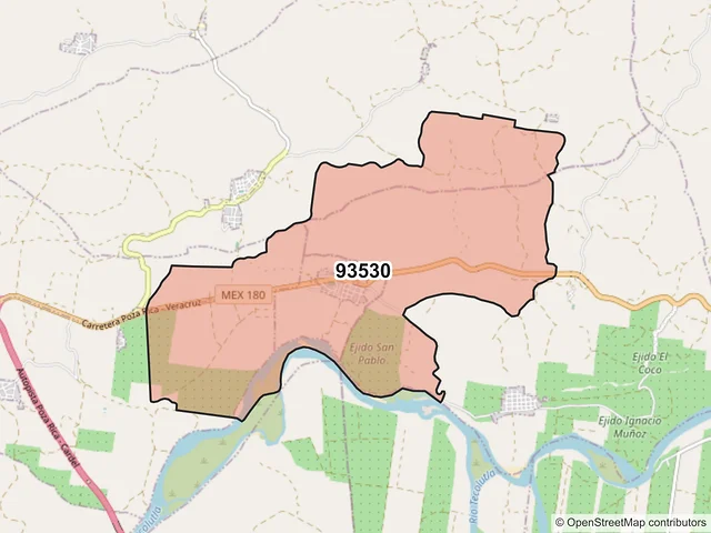 Mapa del código postal 93530, Papantla, Veracruz de Ignacio de la Llave