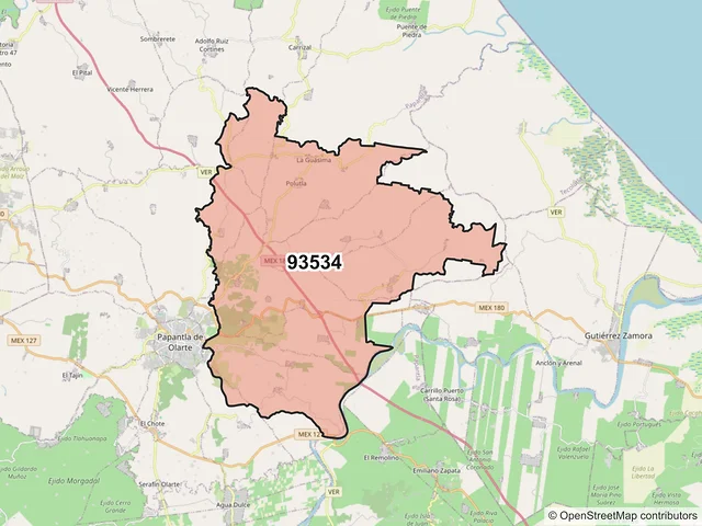 Mapa del código postal 93534, Papantla, Veracruz de Ignacio de la Llave