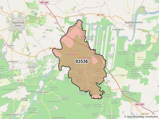 Mapa del código postal 93536, Papantla, Veracruz de Ignacio de la Llave