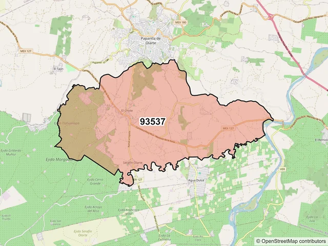 Mapa del código postal 93537, Papantla, Veracruz de Ignacio de la Llave