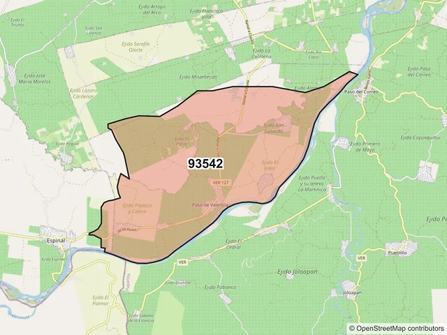 Mapa del código postal 93542, Papantla, Veracruz de Ignacio de la Llave