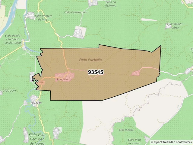 Mapa del código postal 93545, Papantla, Veracruz de Ignacio de la Llave