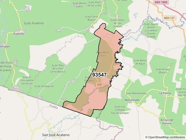 Mapa del código postal 93547, Papantla, Veracruz de Ignacio de la Llave