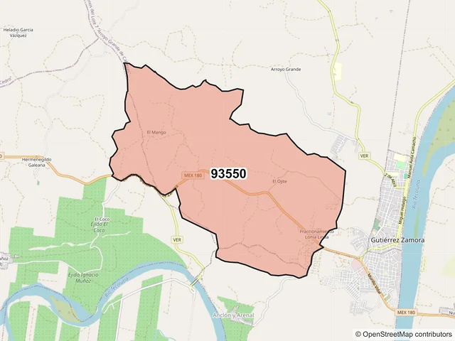 Mapa del código postal 93550, Gutiérrez Zamora, Veracruz de Ignacio de la Llave