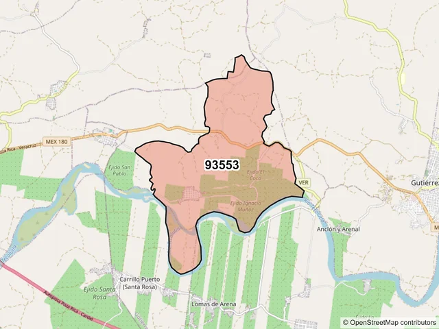 Mapa del código postal 93553, Gutiérrez Zamora, Veracruz de Ignacio de la Llave