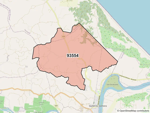 Mapa del código postal 93554, Gutiérrez Zamora, Veracruz de Ignacio de la Llave