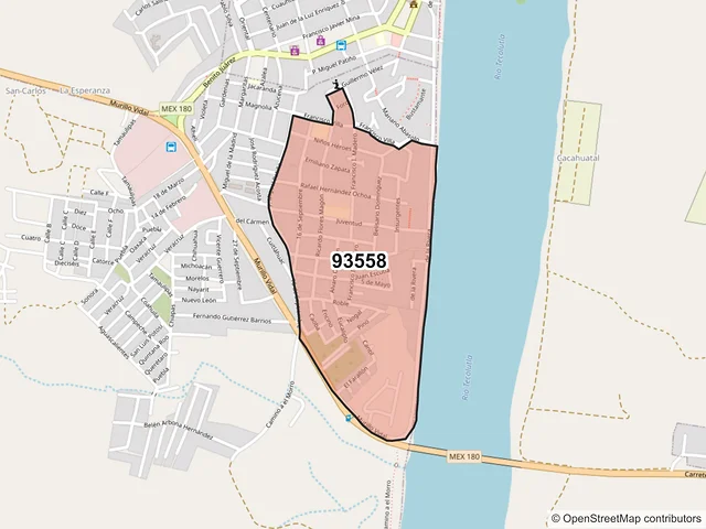 Mapa del código postal 93558, Gutiérrez Zamora, Veracruz de Ignacio de la Llave